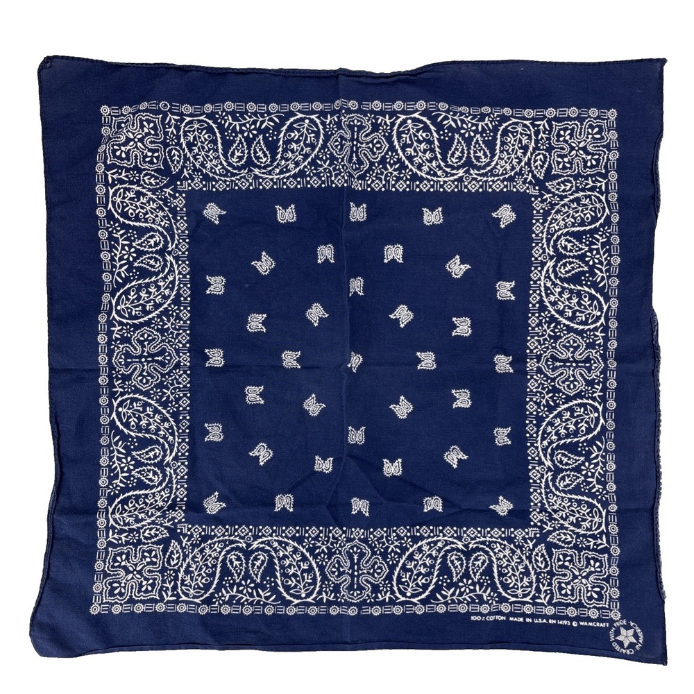 Vintage Wamcraft Navy Blue Bandana 100% Cotton RN 14193 Made in USA